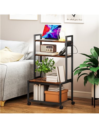HOMCOM 4-Tier Printer Stand with Power Outlets and Wheels - Rustic Brown