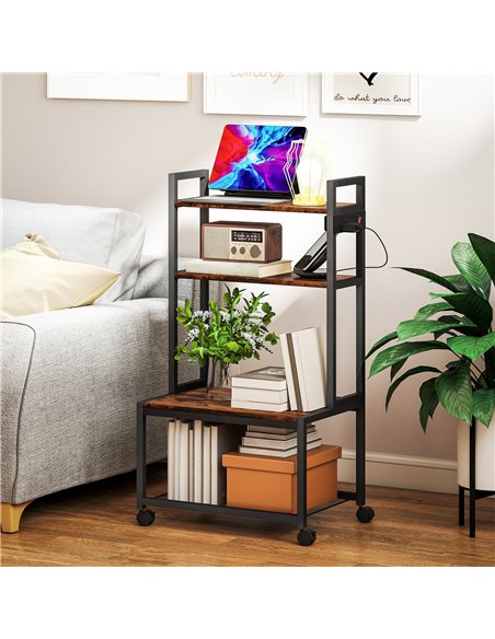 HOMCOM 4-Tier Printer Stand with Power Outlets and Wheels - Rustic Brown - pic 166155 | FastDaddyshop