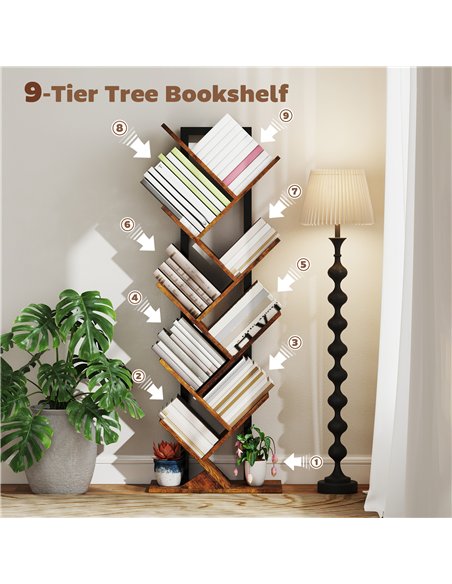 HOMCOM Eight-Section Tree Bookcase - Wood-Effect - pic 166161 | FastDaddyshop