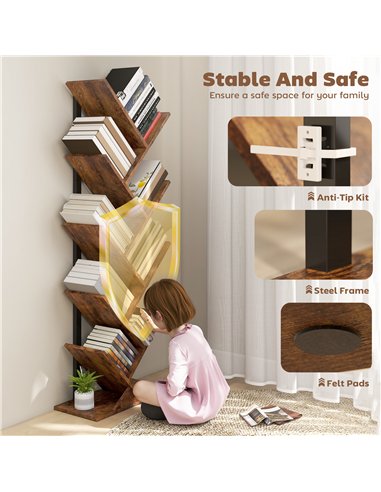 HOMCOM Eight-Section Tree Bookcase - Wood-Effect