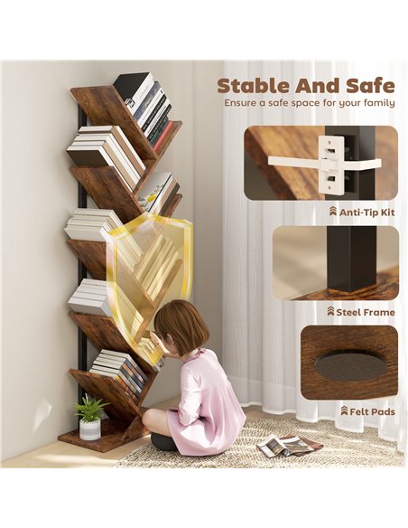 HOMCOM Eight-Section Tree Bookcase - Wood-Effect - pic 166162 | FastDaddyshop