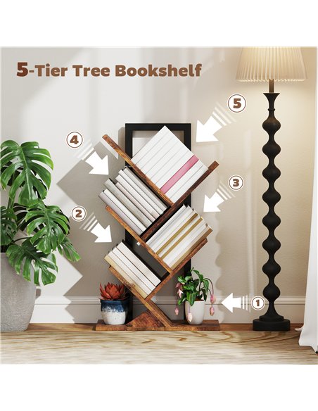 HOMCOM Four-Section Tree Bookcase - Wood-Effect - pic 166170 | FastDaddyshop