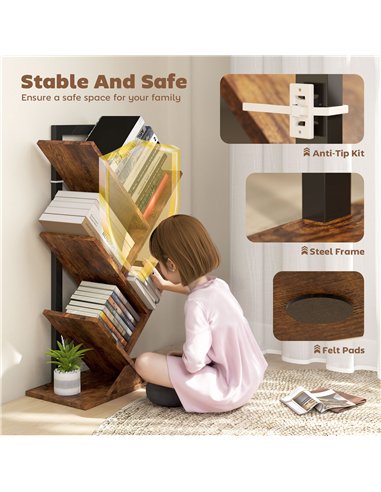 HOMCOM Four-Section Tree Bookcase - Wood-Effect
