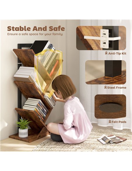 HOMCOM Four-Section Tree Bookcase - Wood-Effect - pic 166171 | FastDaddyshop