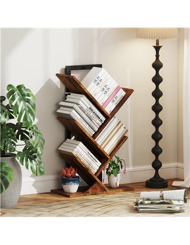 HOMCOM Four-Section Tree Bookcase - Wood-Effect