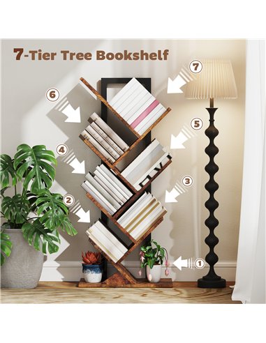 HOMCOM Six-Section Tree Bookcase - Wood-Effect