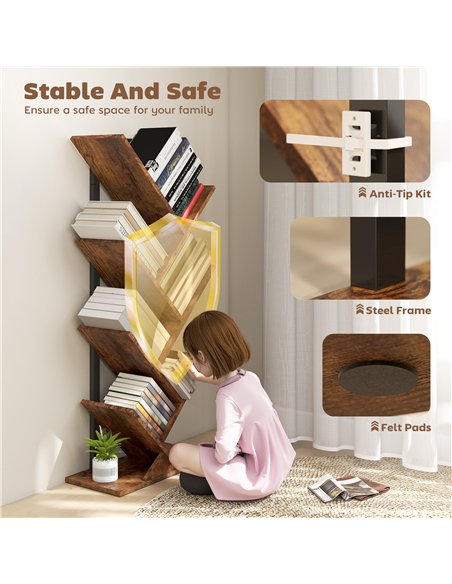 HOMCOM Six-Section Tree Bookcase - Wood-Effect - pic 166180 | FastDaddyshop