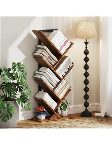 HOMCOM Six-Section Tree Bookcase - Wood-Effect