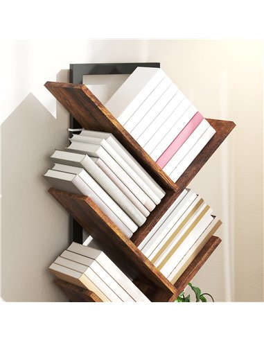 HOMCOM Six-Section Tree Bookcase - Wood-Effect