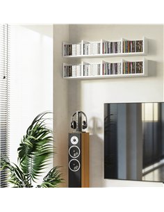 HOMCOM Wall Mount 84 CD / 56 DVD/Blu-ray/ Media Storage Rack 4 Cubes, Wooden Shelf Organiser Unit Bookcase Display, Set of 2, Wh 2