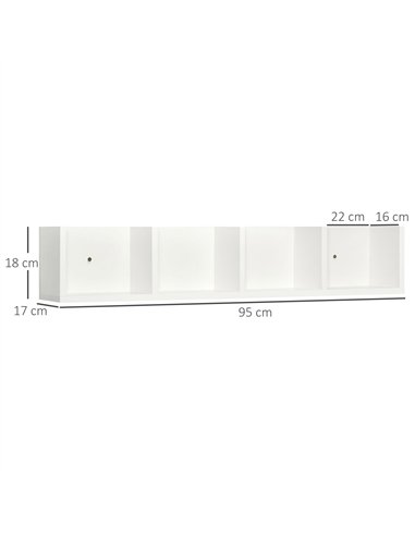 HOMCOM Wall Mount 84 CD / 56 DVD/Blu-ray/ Media Storage Rack 4 Cubes, Wooden Shelf Organiser Unit Bookcase Display, Set of 2, Wh