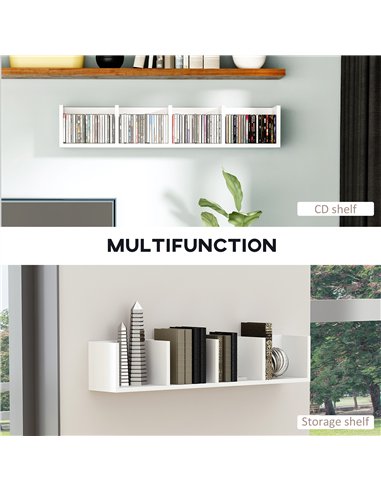 HOMCOM Wall Mount 84 CD / 56 DVD/Blu-ray/ Media Storage Rack 4 Cubes, Wooden Shelf Organiser Unit Bookcase Display, Set of 2, Wh