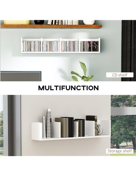 HOMCOM Wall Mount 84 CD / 56 DVD/Blu-ray/ Media Storage Rack 4 Cubes, Wooden Shelf Organiser Unit Bookcase Display, Set of 2, Wh - pic 166189 | FastDaddyshop