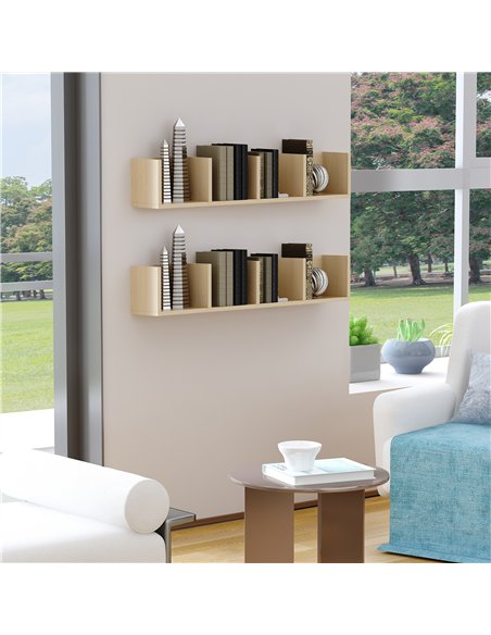 HOMCOM Wall Mount 84 CD / 56 DVD/Blu-ray/ Media Storage Rack 4 Cubes, Wooden Shelf Organiser Unit Bookcase Display, Set of 2, Na - pic 166195 | FastDaddyshop