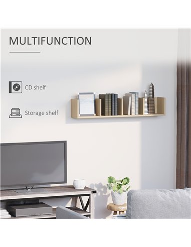 HOMCOM Wall Mount 84 CD / 56 DVD/Blu-ray/ Media Storage Rack 4 Cubes, Wooden Shelf Organiser Unit Bookcase Display, Set of 2, Na