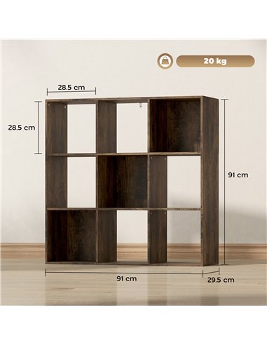 HOMCOM Nine-Cube Storage Shelf - Rustic Brown