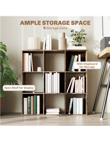HOMCOM Nine-Cube Storage Shelf - Rustic Brown