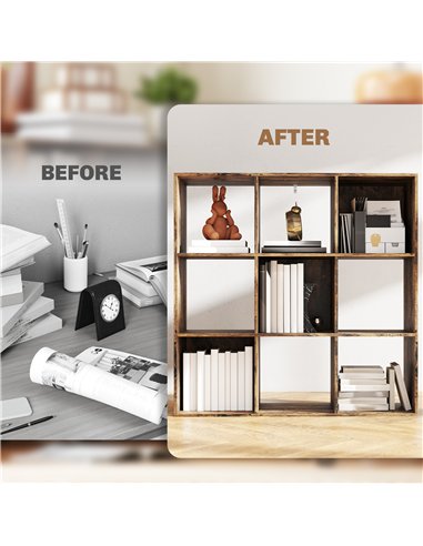HOMCOM Nine-Cube Storage Shelf - Rustic Brown