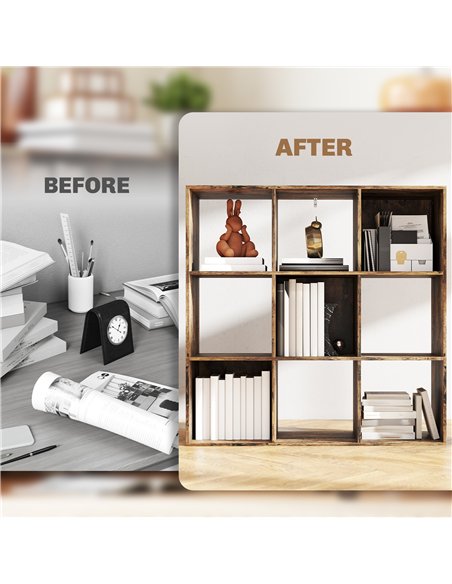 HOMCOM Nine-Cube Storage Shelf - Rustic Brown - pic 166218 | FastDaddyshop