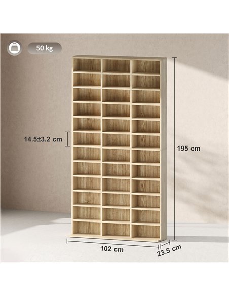 HOMCOM CD Storage Unit with Adjustable Shelves, 102 x 195 cm, Oak Tone - pic 166250 | FastDaddyshop