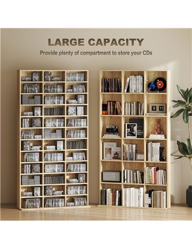 HOMCOM CD Storage Unit with Adjustable Shelves, 102 x 195 cm, Oak Tone