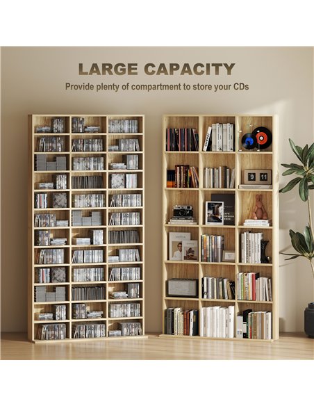 HOMCOM CD Storage Unit with Adjustable Shelves, 102 x 195 cm, Oak Tone - pic 166251 | FastDaddyshop