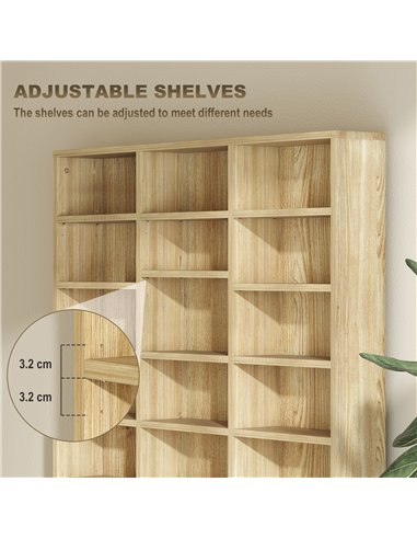 HOMCOM CD Storage Unit with Adjustable Shelves, 102 x 195 cm, Oak Tone