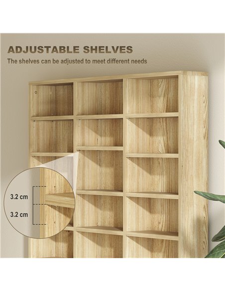 HOMCOM CD Storage Unit with Adjustable Shelves, 102 x 195 cm, Oak Tone - pic 166252 | FastDaddyshop