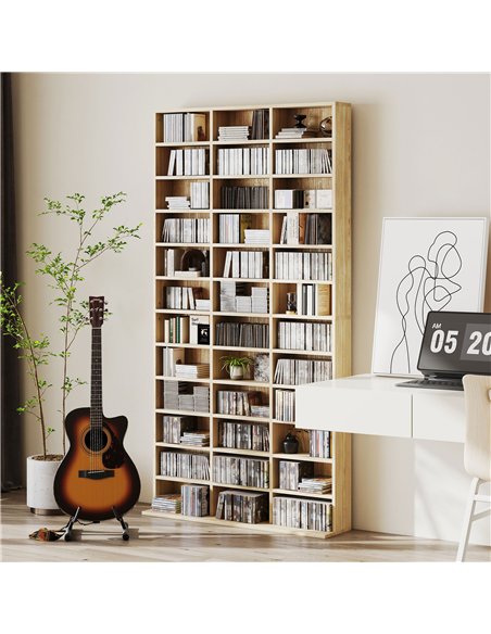 HOMCOM CD Storage Unit with Adjustable Shelves, 102 x 195 cm, Oak Tone - pic 166254 | FastDaddyshop