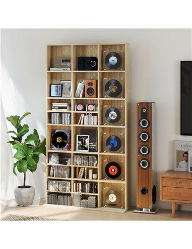HOMCOM CD Storage Unit with Adjustable Shelves, 102 x 195 cm, Oak Tone