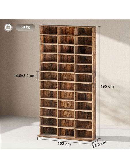 HOMCOM CD Storage Unit with Adjustable Shelves, 102 x 195 cm, Rustic Brown - pic 166259 | FastDaddyshop