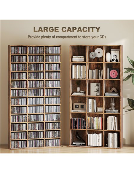 HOMCOM CD Storage Unit with Adjustable Shelves, 102 x 195 cm, Rustic Brown - pic 166260 | FastDaddyshop