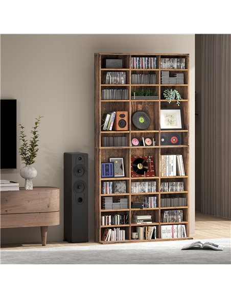 HOMCOM CD Storage Unit with Adjustable Shelves, 102 x 195 cm, Rustic Brown - pic 166263 | FastDaddyshop