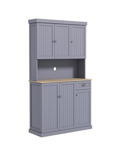 HOMCOM 180cm Freestanding Kitchen Cabinet, Modern Storage Cupboard with Open Countertop, Drawer and 6 Doors, Grey