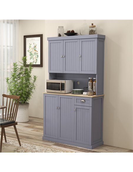 HOMCOM 180cm Freestanding Kitchen Cabinet, Modern Storage Cupboard with Open Countertop, Drawer and 6 Doors, Grey - pic 166276 | FastDaddyshop