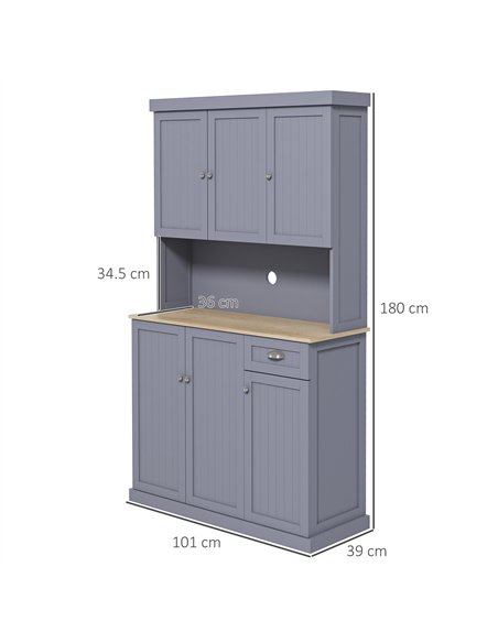 HOMCOM 180cm Freestanding Kitchen Cabinet, Modern Storage Cupboard with Open Countertop, Drawer and 6 Doors, Grey - pic 166277 | FastDaddyshop