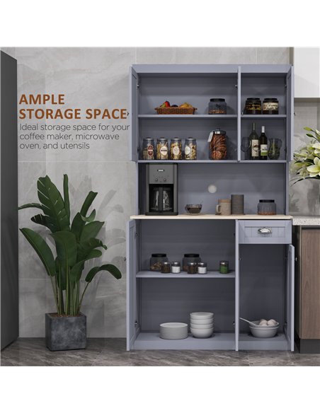 HOMCOM 180cm Freestanding Kitchen Cabinet, Modern Storage Cupboard with Open Countertop, Drawer and 6 Doors, Grey - pic 166278 | FastDaddyshop