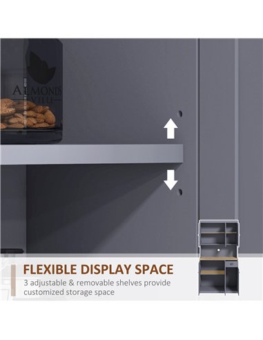HOMCOM 180cm Freestanding Kitchen Cabinet, Modern Storage Cupboard with Open Countertop, Drawer and 6 Doors, Grey