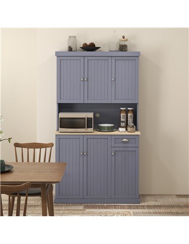 HOMCOM 180cm Freestanding Kitchen Cabinet, Modern Storage Cupboard with Open Countertop, Drawer and 6 Doors, Grey