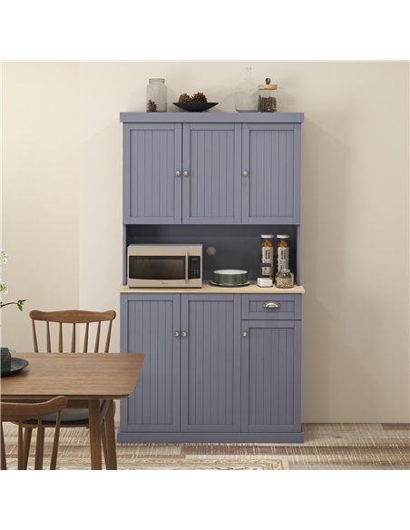 HOMCOM 180cm Freestanding Kitchen Cabinet, Modern Storage Cupboard with Open Countertop, Drawer and 6 Doors, Grey - pic 166283 | FastDaddyshop