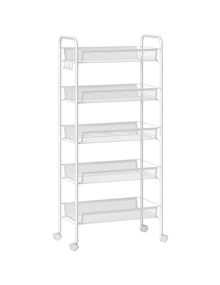 HOMCOM Five-Steel Mesh Basket Storage Trolley, with Wheels - White - pic 166284 | FastDaddyshop