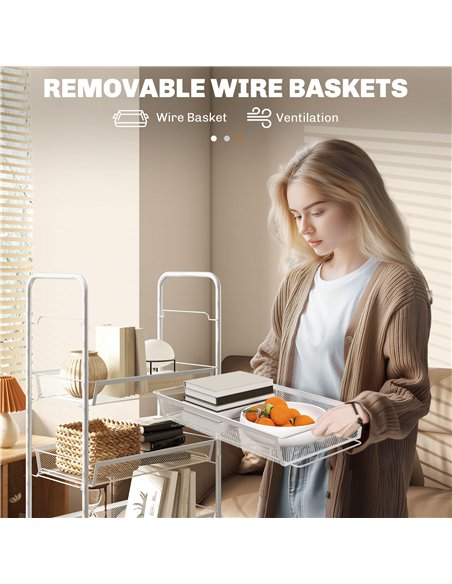 HOMCOM Five-Steel Mesh Basket Storage Trolley, with Wheels - White - pic 166288 | FastDaddyshop
