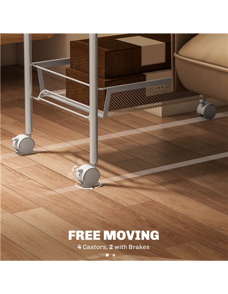 HOMCOM Five-Steel Mesh Basket Storage Trolley, with Wheels - White - pic 166289 | FastDaddyshop