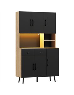 HOMCOM 176 cm Kitchen Cupboard with LED Lights - Oak and Black