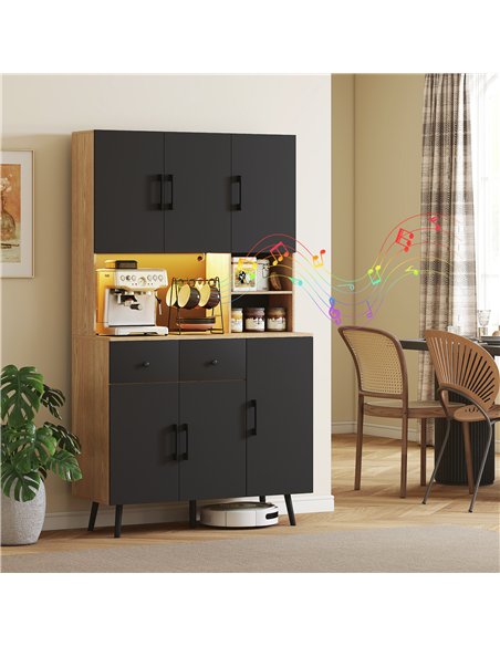 HOMCOM 176 cm Kitchen Cupboard with LED Lights - Oak and Black - pic 166303 | FastDaddyshop