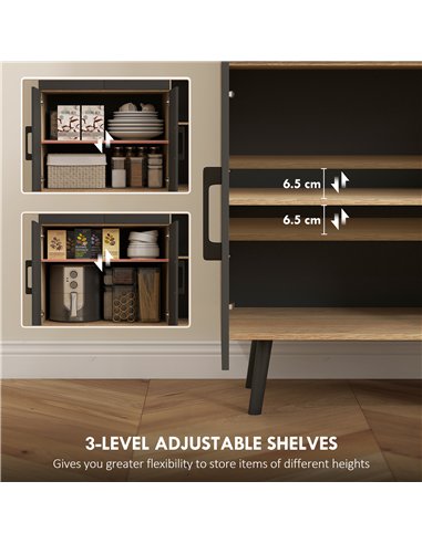 HOMCOM 176 cm Kitchen Cupboard with LED Lights - Oak and Black