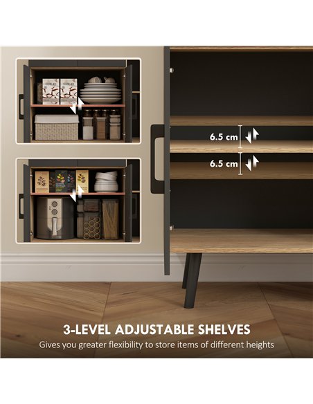 HOMCOM 176 cm Kitchen Cupboard with LED Lights - Oak and Black - pic 166307 | FastDaddyshop