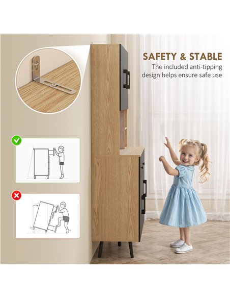 HOMCOM 176 cm Kitchen Cupboard with LED Lights - Oak and Black - pic 166308 | FastDaddyshop