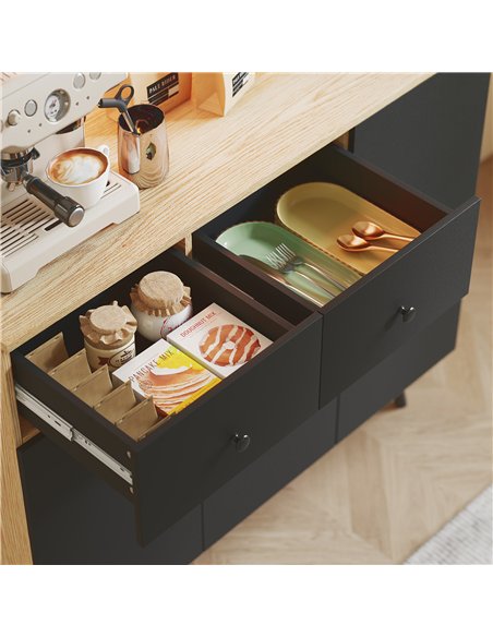 HOMCOM 176 cm Kitchen Cupboard with LED Lights - Oak and Black - pic 166310 | FastDaddyshop