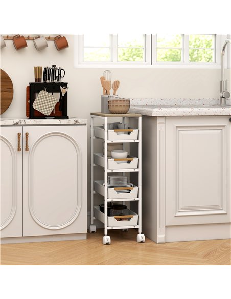 HOMCOM 5-Tier Storage Trolley on Wheels - White - pic 166312 | FastDaddyshop